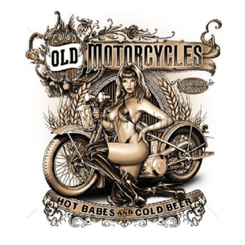 Old Motorcycle Sexy Woman HEAT PRESS TRANSFER for T Shirt Sweatshirt Fabric 049g