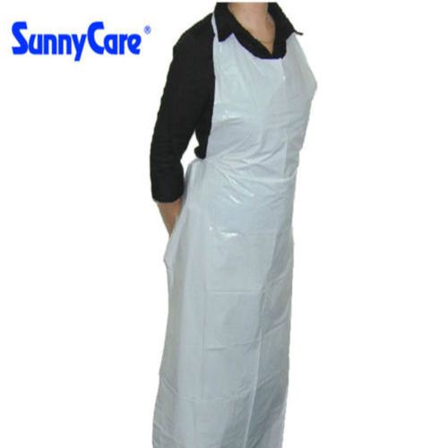 SunnyCare 55&#034; x 28&#034; Disposable Heavyweight White Poly Apron - 1.7 Mil  100pcs