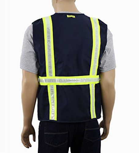 Safety Depot Two Tone Navy Blue Reflective Surveyor Safety Vest with Zipper and