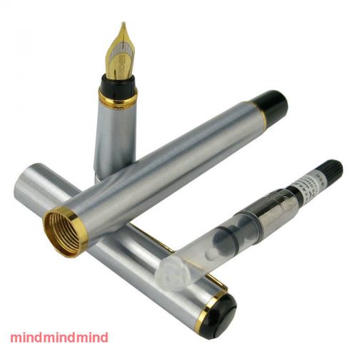 Baoer 801 Stainless Steel Metal Silver Fine Nib Fountain Pen