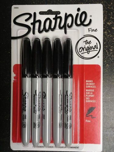 5 New Sharpie Black Fine Point Permanent Markers~new in package