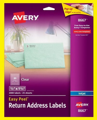 Avery 18667 clear address labels 1/2&#034; x 1-3/4&#034; easy peel 800 labels /10 sheets for sale