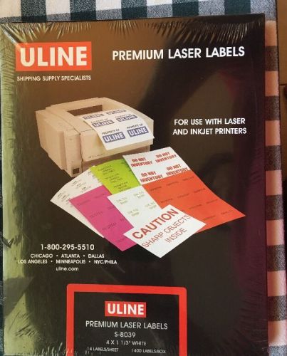New Printer Premium Laser Labels Uline S-8039 Labels  4 X 1 1/3&#034; White 1400 Ct