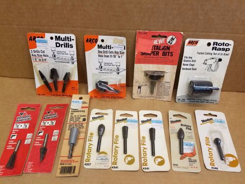 Lot of 14 Assorted Arco Multi-drill Bits Cuts Steel Wood &amp; Burr Rotary Files NOS