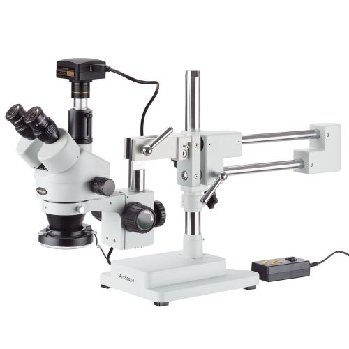 3.5x-180x simul-focal stereo zoom microscope + dual arm boom stand + ring light for sale