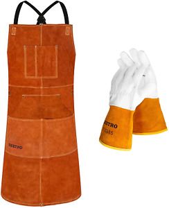 BEETRO Welding Apron with Gloves, Leather Shop Apron with 6 Tool Pockets, Heat &amp;