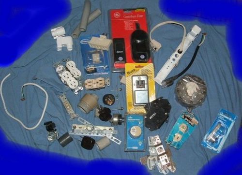 Mixed Electrical Lot 15 &amp; 20 GE Breakers Plugs Switches Covers Outlets Timer &amp;??