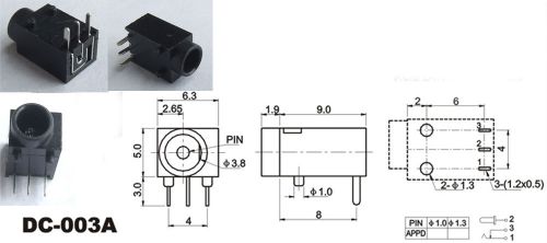 5pcs 3-PIN DC-003A 3.5mm X 1.3MM DC socket Female PCB Charger Power Plug solder