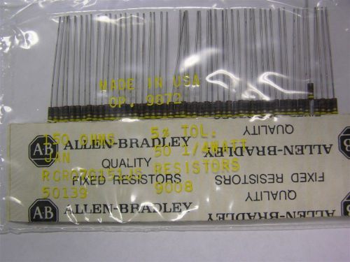 50 mil-spec allen bradley rcr07g151js 150 ohm 1/4w 5% carbon comp resistors for sale