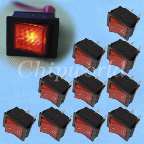 10pcs on-off button 4 pin dpst rocker switch 250v ac 16a 32*25mm kcd4-201n red for sale