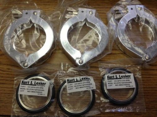 Lot 3 new lesker qf50-200-c aluminum clamps &amp; 3 new center rings qf50-200-srb for sale