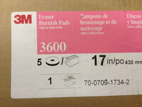 3M 17&#034;  Pink Eraser Burnish Pad 3600 ,  5/CS