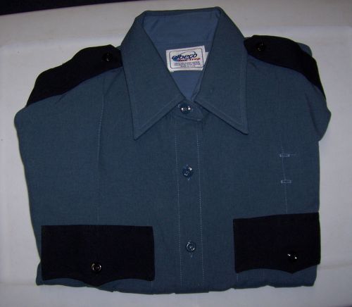 Elbeco tex trop blue with black epaulets uniform shirt long sleve size 16 (32) for sale
