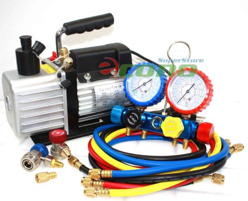 R410a r134a r22 4.8 cfm vacuum pump hvac a/c refrigerant w/4valve manifold gauge for sale