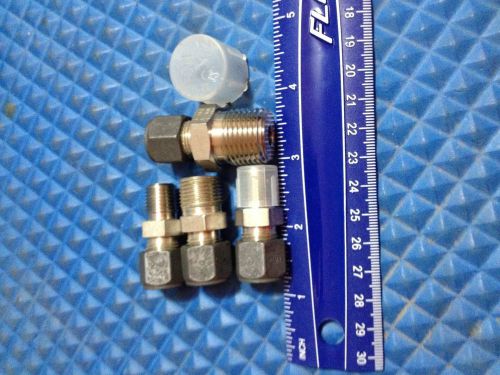 Four parker stainless steel compression fittings three different sizes for sale