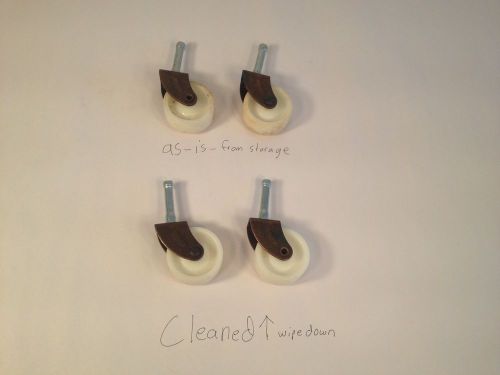 4 NOS VTG Furniture White HARD PLASTIC Casters Wheels 2&#034; x 7/8&#034; Copper Finish