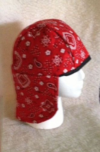WELDING CAP, PIPE FITTER--------,EAR FLAPS , RED BANDANA, hat liners  new fabric