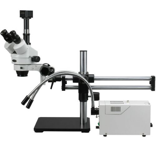 3.5x-180x ball bearing stereo microscope w/ fiber optic y- lights + 9mp camera for sale
