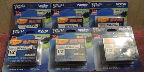 6 NEW Brother P-Touch TZe-2312PK 1/2&#034; Black Print on White Tape - 2 pack