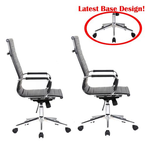 Black 2 x Synthetic Leather Ergonomic High Back Computer Desk Office Chair