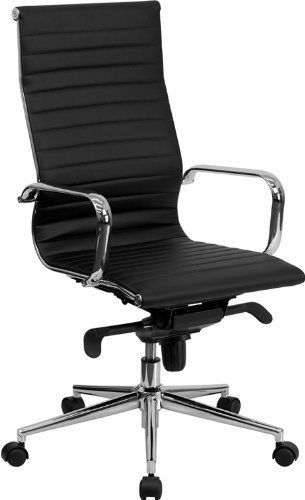 High back black ribbed upholstered leather executive / ceo office furniture new for sale