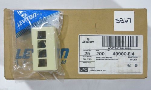 25 Leviton Modular Furniture Faceplate Extended 4-Port 49900-E14 Ivory NOS