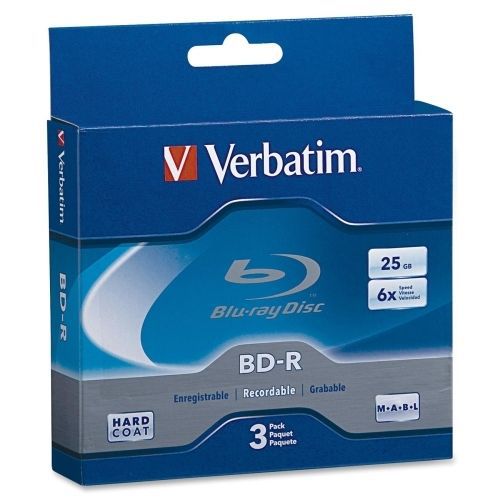 Verbatim Blu-ray Recordable BD-R 6x Disc - 25GB - 120mm Standard - 3 Pack