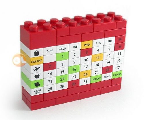 DIY Desktop Perpetual Calendar Puzzle Brick Red lego styled