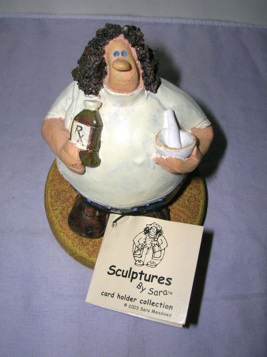 Sculptures by Sara -Pharmacist Lady Figurine Business Card Holder Resin 5&#034; Tall