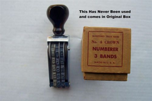 VINTAGE CROWN No. 4 NUMBERER 3 BANDS NEW OLD STOCK IN BOX office stamp
