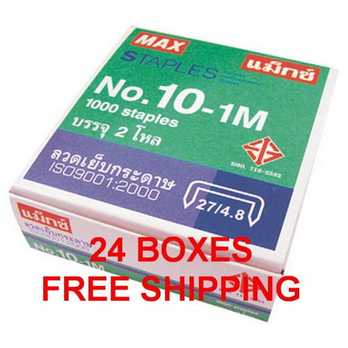 24 BOXES MAX OFFICE HOME STAPLES STAPLER NO.10-1M MINI 1000 STAPLES PAPER