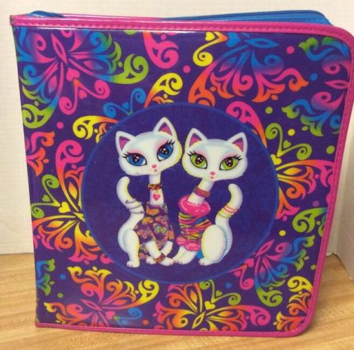 Rare Vintage Lisa Frank Siamese Cats 3 ring zipper binder Complete cute gift!