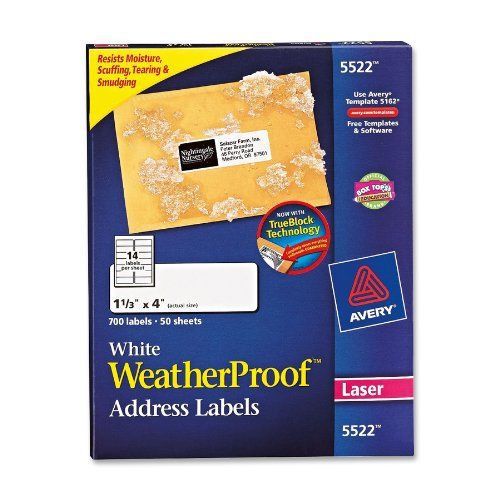 Avery weather proof mailing label - 1.33&#034; width x 4&#034; length - 700 / (ave5522) for sale