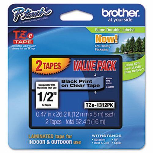 Brother Adhesive Labeling Tapes, Black on Clear, 2 per Pack (BRTTZE1312PK)