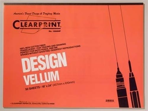 2 PADS (100) Clearprint Design Vellum Paper, 16Lb, White, 18 X 24, 50 Sheets/Pad