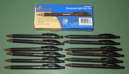 Box of 12 SKILCRAFT Rubberized Retractable Ball Point Pens Fine Point Black