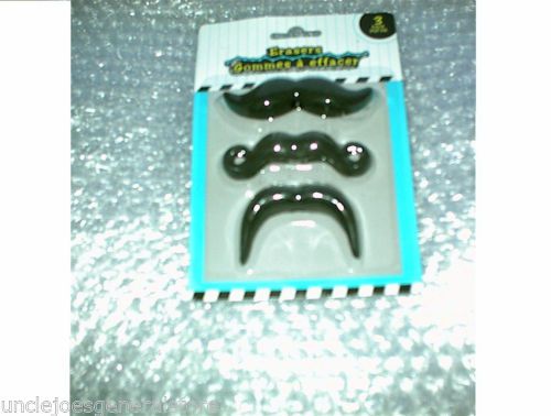 NEW BLACK MUSTACHE ERASERS (3 different styles in pkg. as shown)