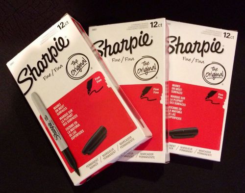 Sharpie Permanent Fine Point Marker Black 30001 3 boxes of 12 markers in each