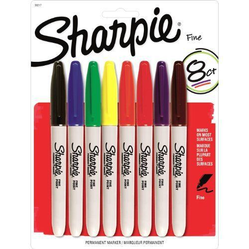 Sharpie Permanent Marker Fine Tip,Assorted Colors, 8 Pack New