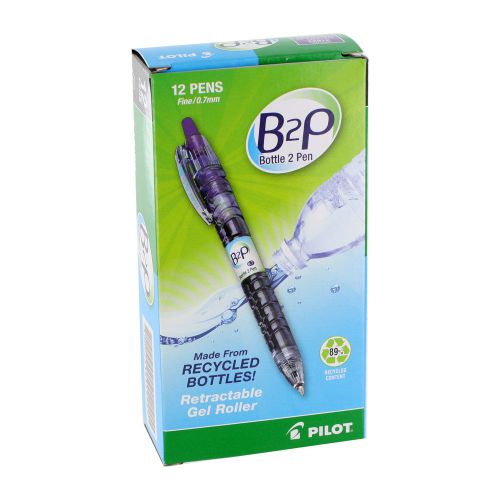 Pilot B2P Retractable Gel Ink Pen, Fine, 0.7mm, Purple Ink, Pack of 12 (31622)