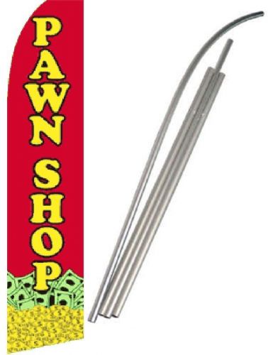 Pawn shop swooper feather bow business flag w/pole 15&#039; for sale