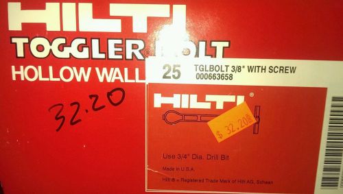 Hilti toggler bolt hollow wall anchor with screw  3/8&#034; for sale
