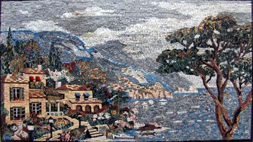 Seascape natural scene stone mosaic