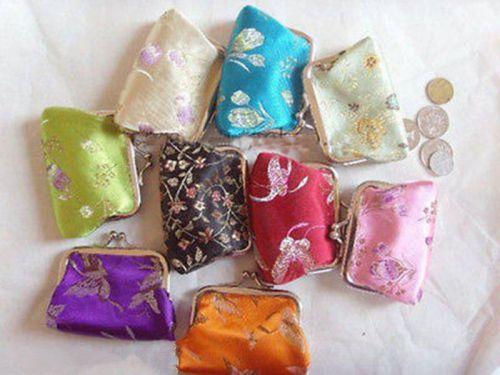 Wholesale 5pcs Embroidery Flower Silk Coin Purse Wallet Clutch Bag Pouch Gift