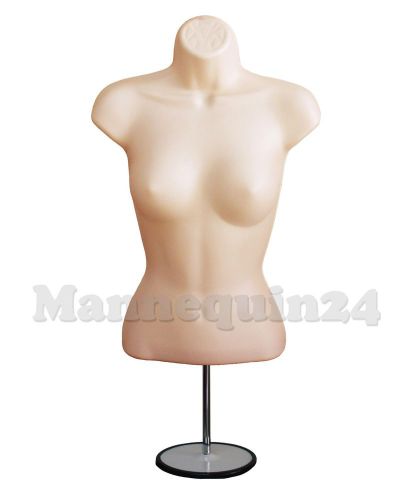 HARD PLASTIC FEMALE TORSO MANNEQUIN FORM (S-M Sizes / FLESH) + METAL STAND