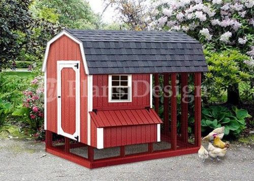 4 ft x 8 ft chicken coop with run plans, barn / gambrel design 70408rb for sale