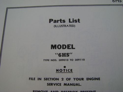 briggs and stratton parts list model series 6HS type no 309010 to 309110