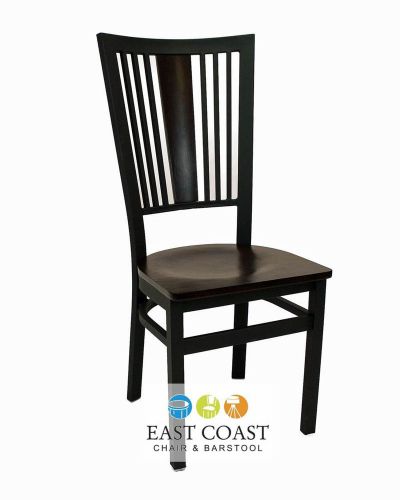 New Steel City Metal Restaurant Chair with Black Frame &amp; Walnut Wood Seat