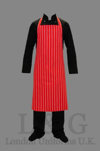 Red stripe butcher BIB apron NO POCKET SALE CLEARANCE 100% cotton L&amp;G London