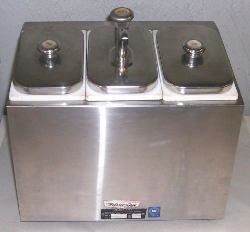 Vintage helmco lacy 7-10 stainless steel 3 compartment topping rail dispenser for sale